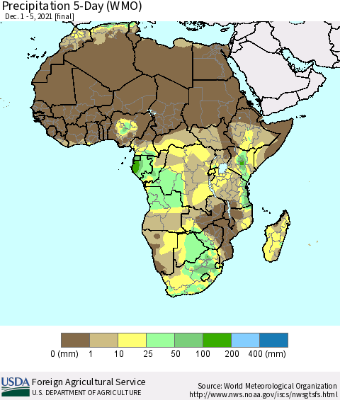 Africa Precipitation 5-Day (WMO) Thematic Map For 12/1/2021 - 12/5/2021