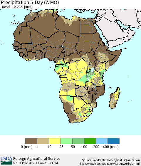 Africa Precipitation 5-Day (WMO) Thematic Map For 12/6/2021 - 12/10/2021