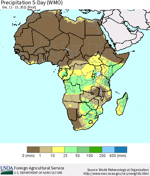 Africa Precipitation 5-Day (WMO) Thematic Map For 12/11/2021 - 12/15/2021