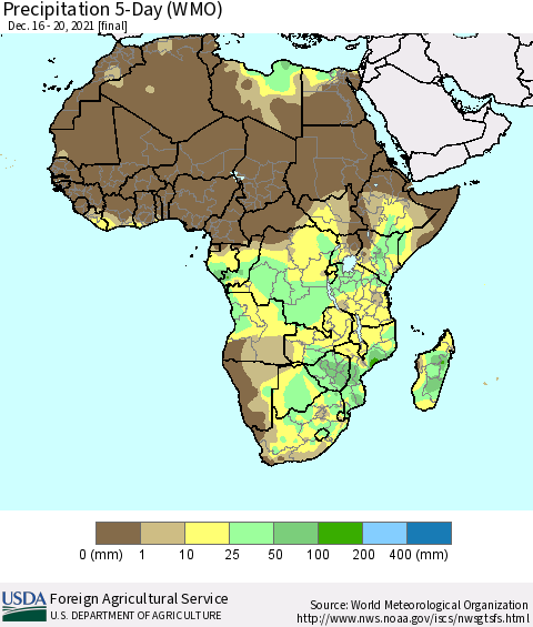 Africa Precipitation 5-Day (WMO) Thematic Map For 12/16/2021 - 12/20/2021