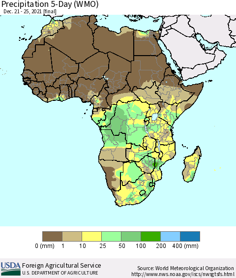 Africa Precipitation 5-Day (WMO) Thematic Map For 12/21/2021 - 12/25/2021