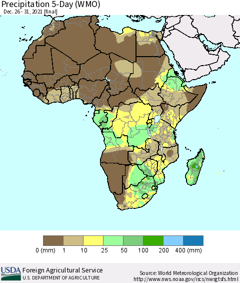 Africa Precipitation 5-Day (WMO) Thematic Map For 12/26/2021 - 12/31/2021