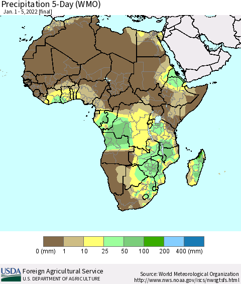Africa Precipitation 5-Day (WMO) Thematic Map For 1/1/2022 - 1/5/2022