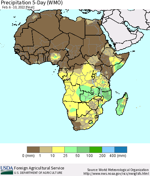Africa Precipitation 5-Day (WMO) Thematic Map For 2/6/2022 - 2/10/2022