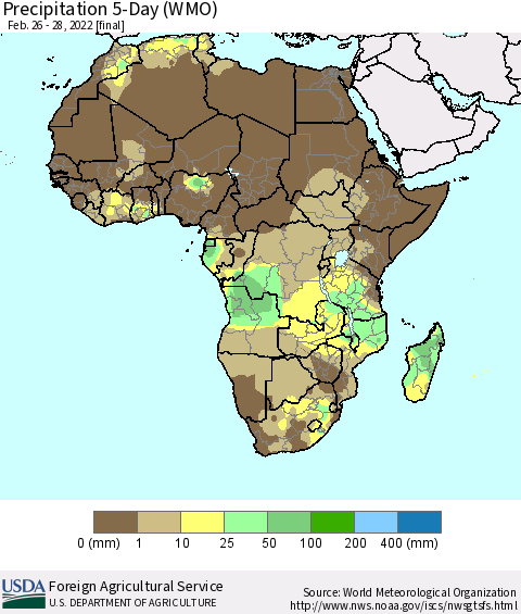 Africa Precipitation 5-Day (WMO) Thematic Map For 2/26/2022 - 2/28/2022