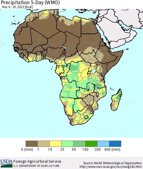 Africa Precipitation 5-Day (WMO) Thematic Map For 3/6/2022 - 3/10/2022