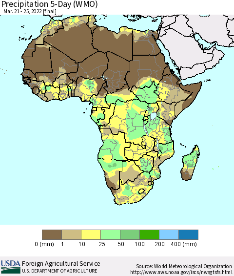 Africa Precipitation 5-Day (WMO) Thematic Map For 3/21/2022 - 3/25/2022