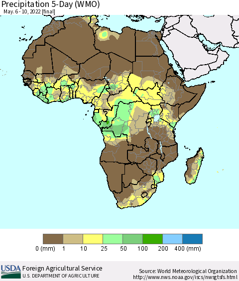 Africa Precipitation 5-Day (WMO) Thematic Map For 5/6/2022 - 5/10/2022