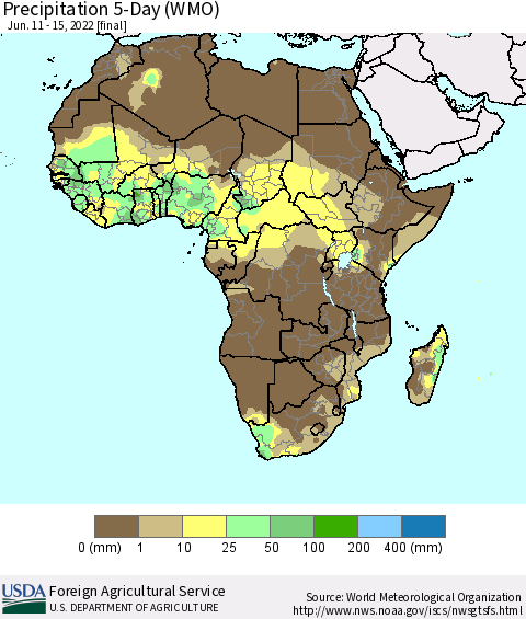 Africa Precipitation 5-Day (WMO) Thematic Map For 6/11/2022 - 6/15/2022