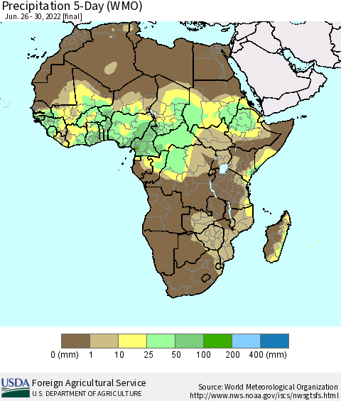 Africa Precipitation 5-Day (WMO) Thematic Map For 6/26/2022 - 6/30/2022