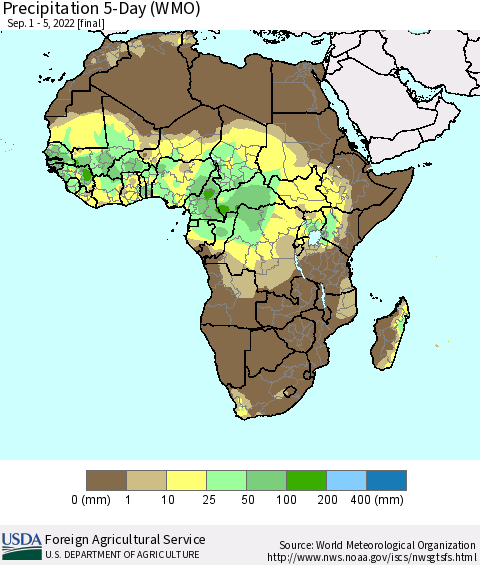 Africa Precipitation 5-Day (WMO) Thematic Map For 9/1/2022 - 9/5/2022