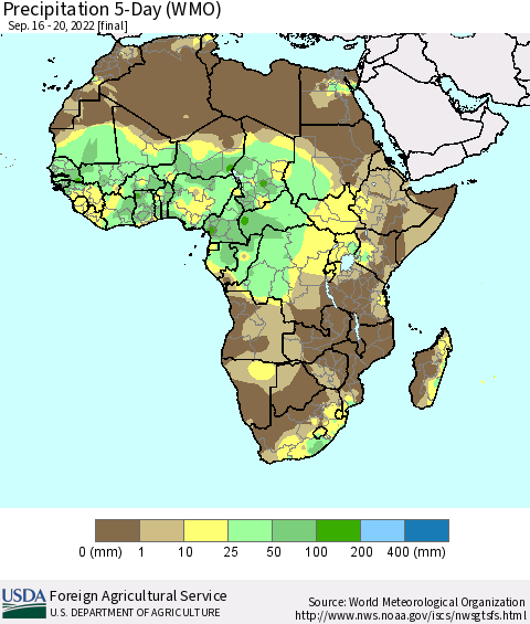 Africa Precipitation 5-Day (WMO) Thematic Map For 9/16/2022 - 9/20/2022