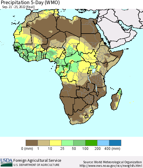 Africa Precipitation 5-Day (WMO) Thematic Map For 9/21/2022 - 9/25/2022