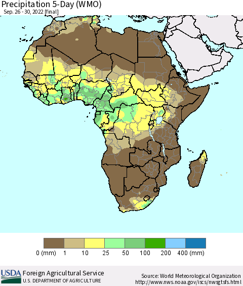 Africa Precipitation 5-Day (WMO) Thematic Map For 9/26/2022 - 9/30/2022
