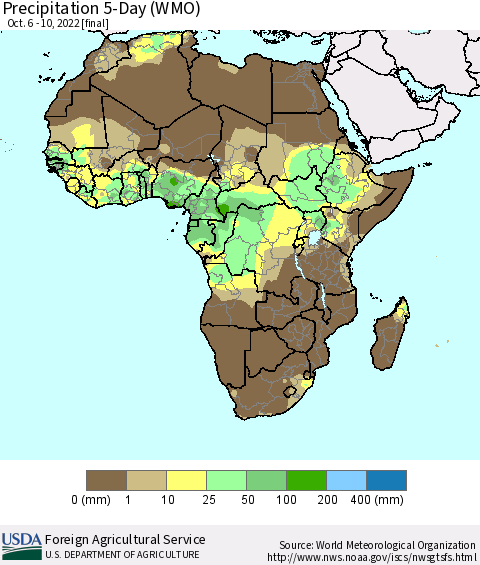 Africa Precipitation 5-Day (WMO) Thematic Map For 10/6/2022 - 10/10/2022