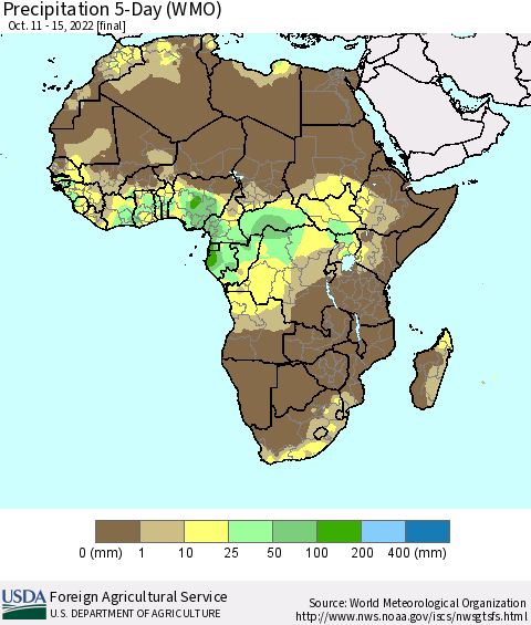 Africa Precipitation 5-Day (WMO) Thematic Map For 10/11/2022 - 10/15/2022