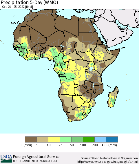 Africa Precipitation 5-Day (WMO) Thematic Map For 10/21/2022 - 10/25/2022