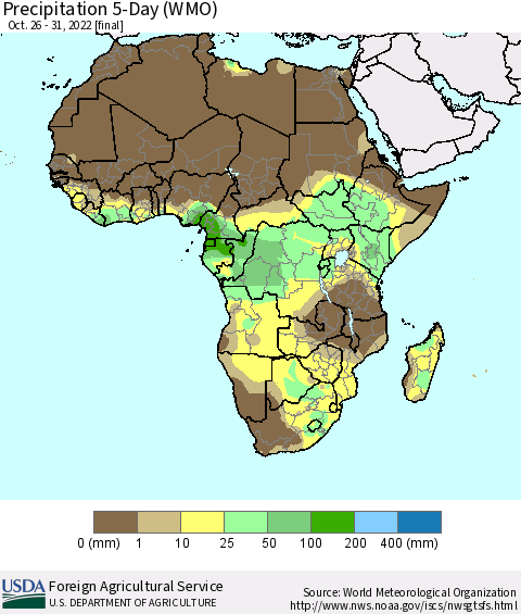 Africa Precipitation 5-Day (WMO) Thematic Map For 10/26/2022 - 10/31/2022