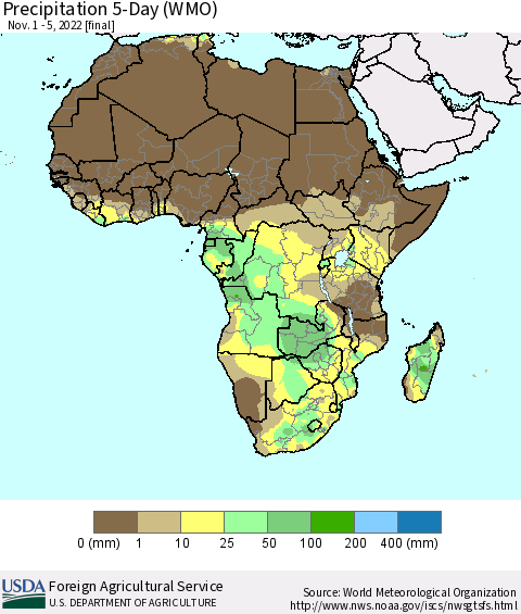 Africa Precipitation 5-Day (WMO) Thematic Map For 11/1/2022 - 11/5/2022