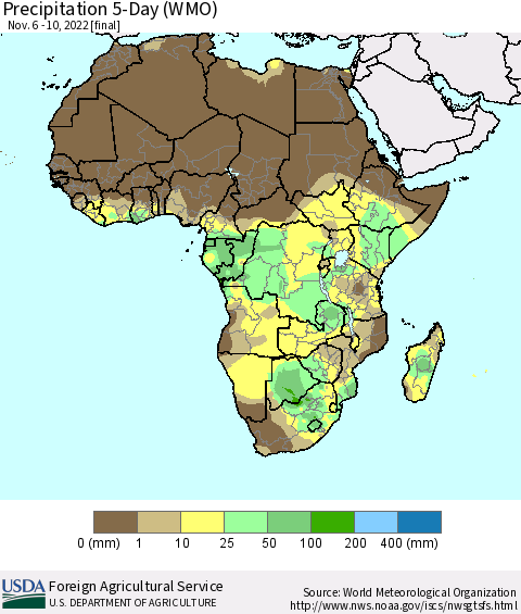Africa Precipitation 5-Day (WMO) Thematic Map For 11/6/2022 - 11/10/2022