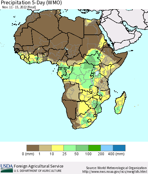 Africa Precipitation 5-Day (WMO) Thematic Map For 11/11/2022 - 11/15/2022
