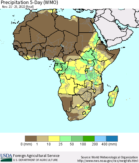 Africa Precipitation 5-Day (WMO) Thematic Map For 11/21/2022 - 11/25/2022