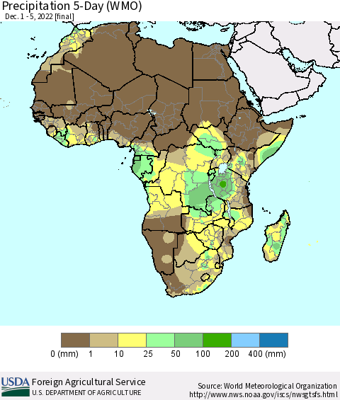 Africa Precipitation 5-Day (WMO) Thematic Map For 12/1/2022 - 12/5/2022