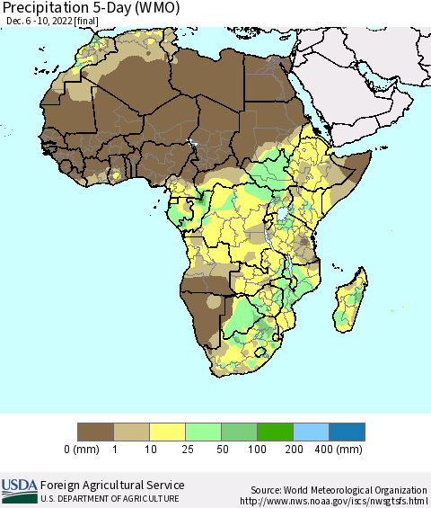 Africa Precipitation 5-Day (WMO) Thematic Map For 12/6/2022 - 12/10/2022