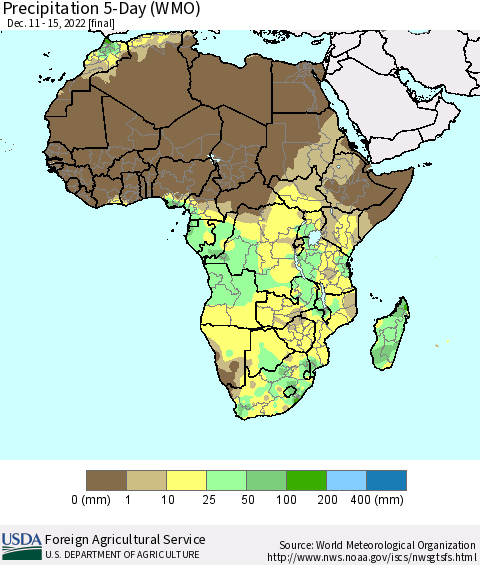 Africa Precipitation 5-Day (WMO) Thematic Map For 12/11/2022 - 12/15/2022