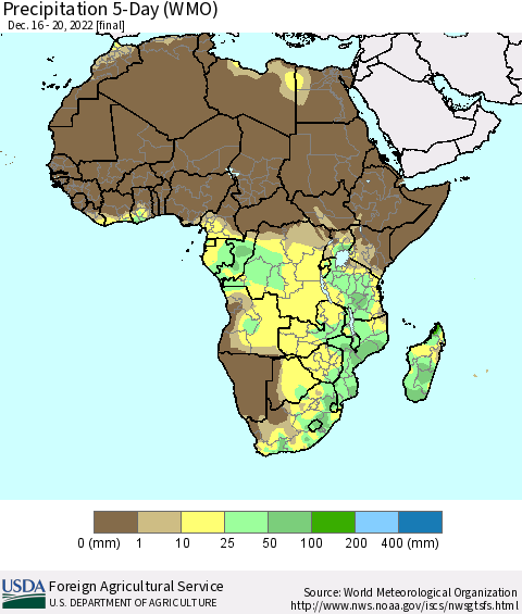 Africa Precipitation 5-Day (WMO) Thematic Map For 12/16/2022 - 12/20/2022