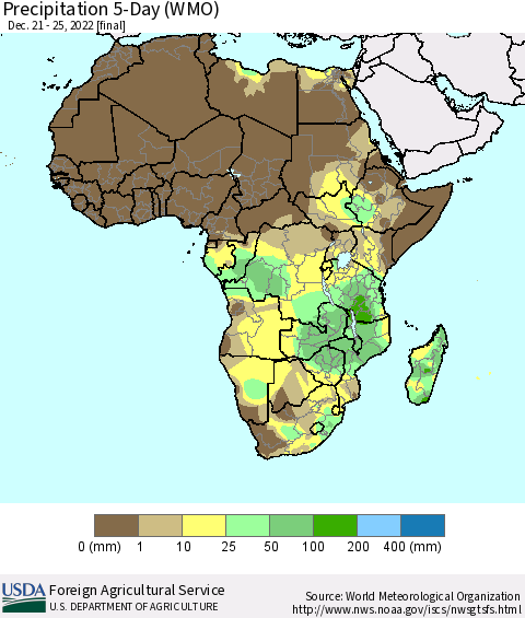 Africa Precipitation 5-Day (WMO) Thematic Map For 12/21/2022 - 12/25/2022