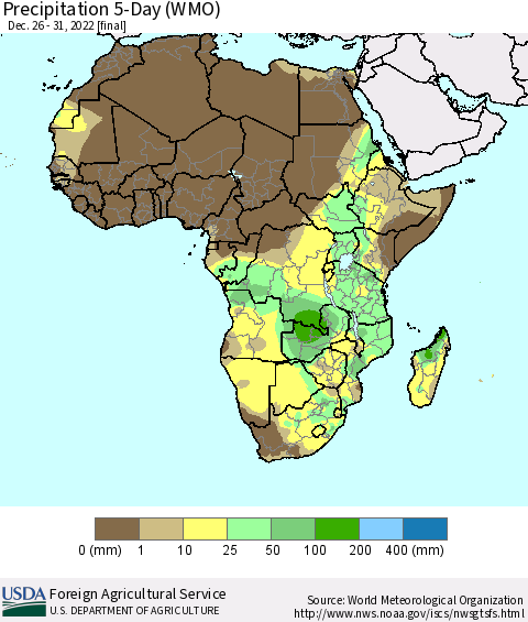Africa Precipitation 5-Day (WMO) Thematic Map For 12/26/2022 - 12/31/2022