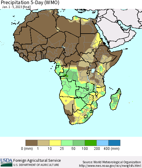Africa Precipitation 5-Day (WMO) Thematic Map For 1/1/2023 - 1/5/2023