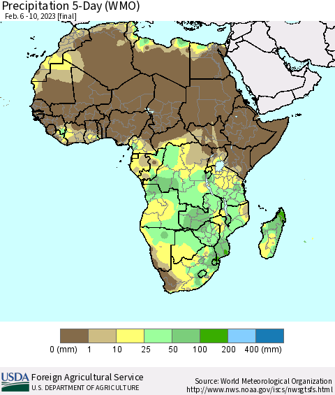 Africa Precipitation 5-Day (WMO) Thematic Map For 2/6/2023 - 2/10/2023