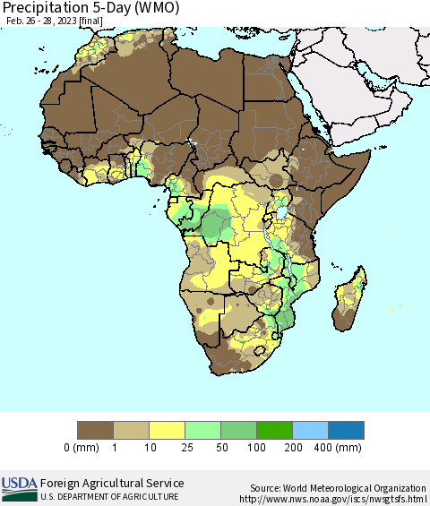 Africa Precipitation 5-Day (WMO) Thematic Map For 2/26/2023 - 2/28/2023