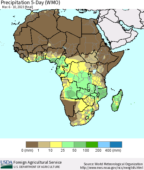 Africa Precipitation 5-Day (WMO) Thematic Map For 3/6/2023 - 3/10/2023