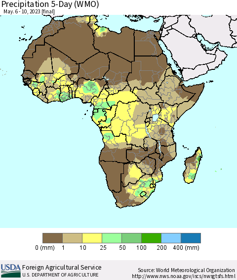 Africa Precipitation 5-Day (WMO) Thematic Map For 5/6/2023 - 5/10/2023