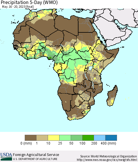 Africa Precipitation 5-Day (WMO) Thematic Map For 5/16/2023 - 5/20/2023