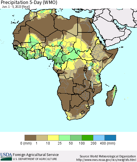 Africa Precipitation 5-Day (WMO) Thematic Map For 6/1/2023 - 6/5/2023
