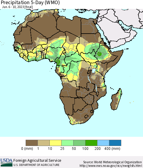 Africa Precipitation 5-Day (WMO) Thematic Map For 6/6/2023 - 6/10/2023