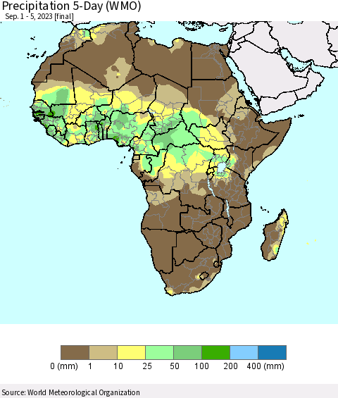 Africa Precipitation 5-Day (WMO) Thematic Map For 9/1/2023 - 9/5/2023