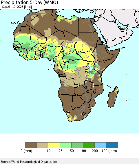 Africa Precipitation 5-Day (WMO) Thematic Map For 9/6/2023 - 9/10/2023