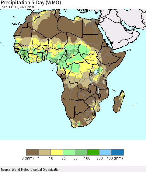 Africa Precipitation 5-Day (WMO) Thematic Map For 9/11/2023 - 9/15/2023