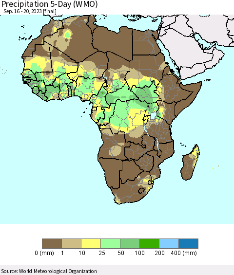 Africa Precipitation 5-Day (WMO) Thematic Map For 9/16/2023 - 9/20/2023