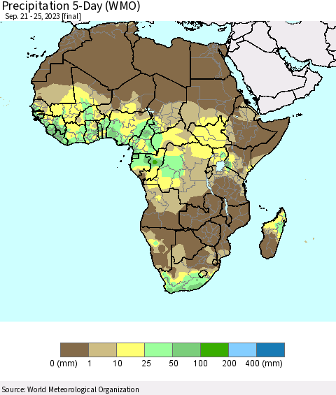 Africa Precipitation 5-Day (WMO) Thematic Map For 9/21/2023 - 9/25/2023