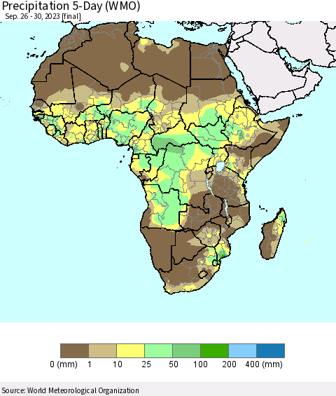 Africa Precipitation 5-Day (WMO) Thematic Map For 9/26/2023 - 9/30/2023