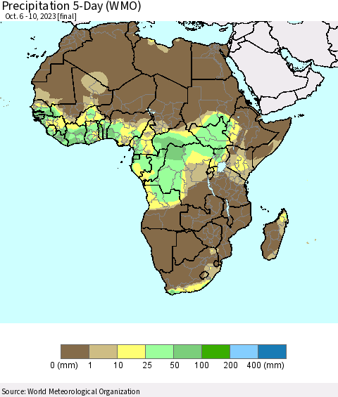 Africa Precipitation 5-Day (WMO) Thematic Map For 10/6/2023 - 10/10/2023