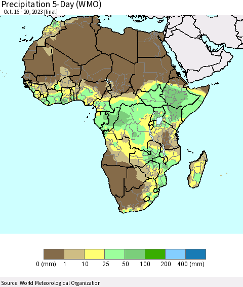 Africa Precipitation 5-Day (WMO) Thematic Map For 10/16/2023 - 10/20/2023