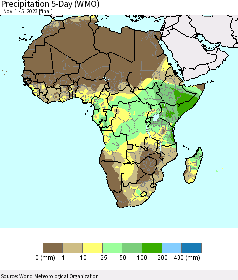 Africa Precipitation 5-Day (WMO) Thematic Map For 11/1/2023 - 11/5/2023