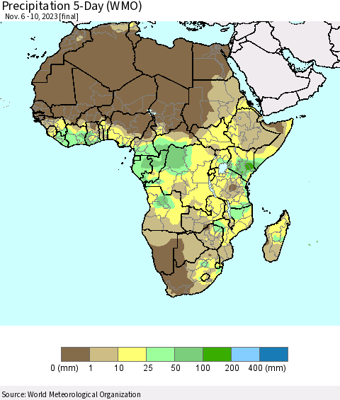 Africa Precipitation 5-Day (WMO) Thematic Map For 11/6/2023 - 11/10/2023